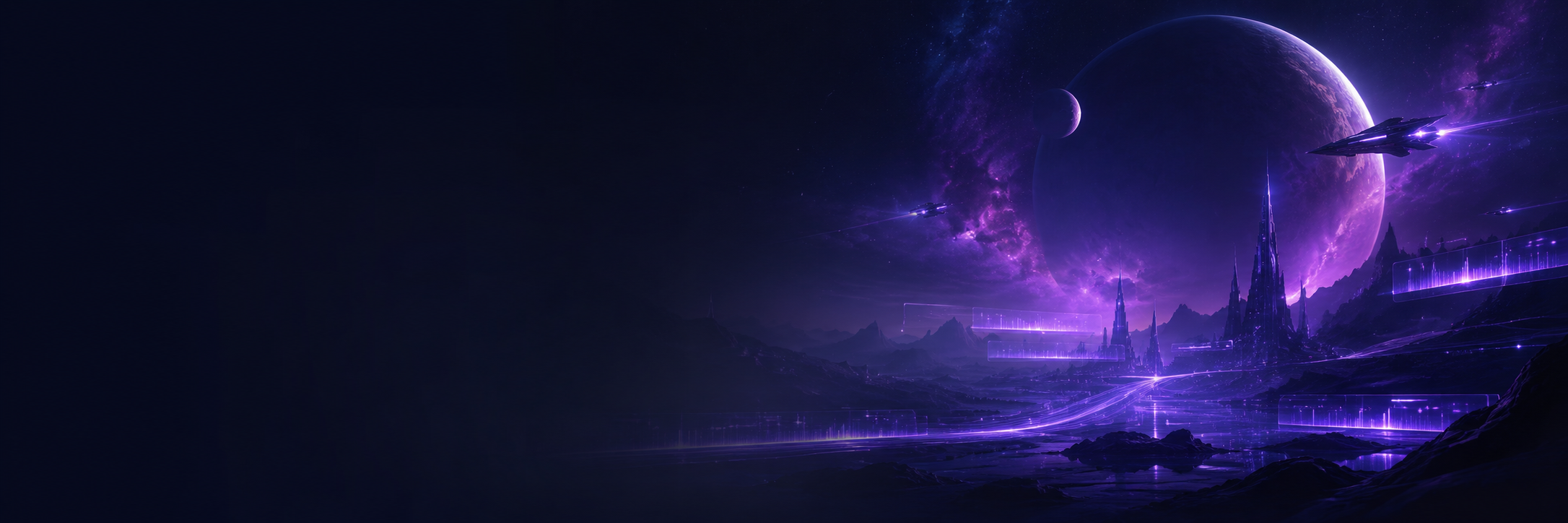 Purple sci-fi landscape artwork behind the subtitle generator call to action